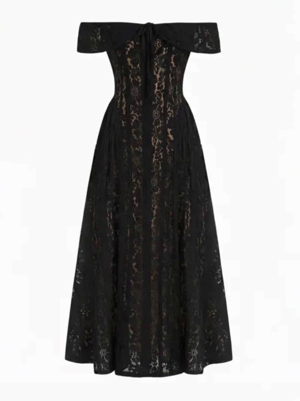 Cider Women’s Black stretch Lace Sculptural Off-Shoulder midi Dress large us 8